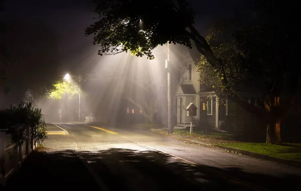 Дорога Кейп Код Туманную Ночь — стоковое фото