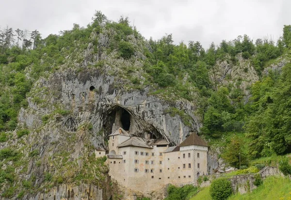 Una Vista Aérea Del Histórico Castillo Predjama Las Montañas Eslovenia —  Fotos de Stock