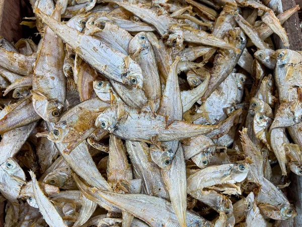 Closeup Small Dried Fish Asian Market — Stock Photo, Image