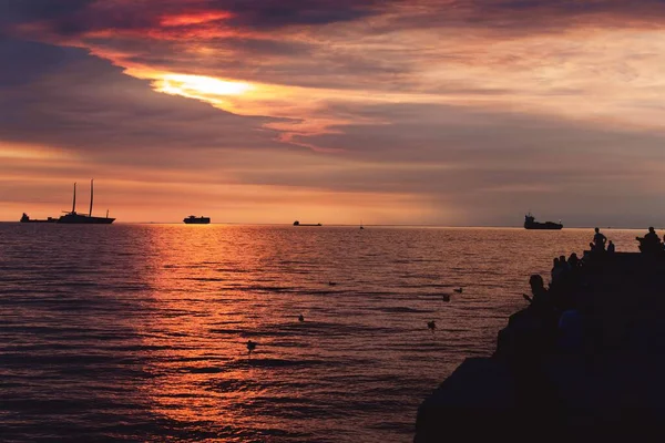 Una Vista Panorámica Del Mar Atardecer Trieste Italia — Foto de Stock