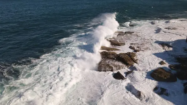 Aerial View Ocean Waves Crashing Rocks Bondi Beach Australia — Stock Photo, Image