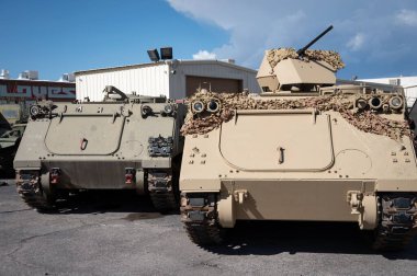 Detail of a military armored tracked vehicle, FMC Corporation M113 clipart
