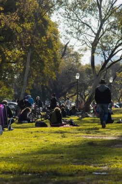 Buenos Aires, Arjantin 'de güneşli bir günde parkta bir grup insan.