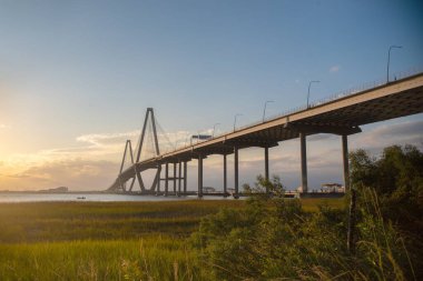 Charleston 'daki Arthur Ravenel Jr. köprüsünün güzel bir çekimi, Pleasant Dağı.