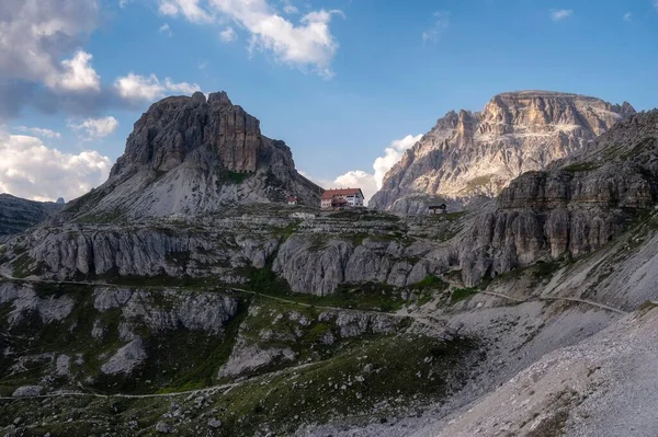 Ett Landskap Tre Cime Lavaredo Hikes Bergen Dolomiterna Italien Med — Stockfoto