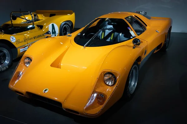 Detail Klasické Žluté Skupiny Závodní Auto 1969 Mclaren M6Gt — Stock fotografie