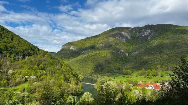 Vallée Pittoresque Rivière Kolpa Entourée Végétation Verte Montagnes Solveina — Photo