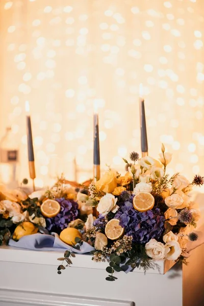 Tiro Vertical Decorações Casamento Florais — Fotografia de Stock