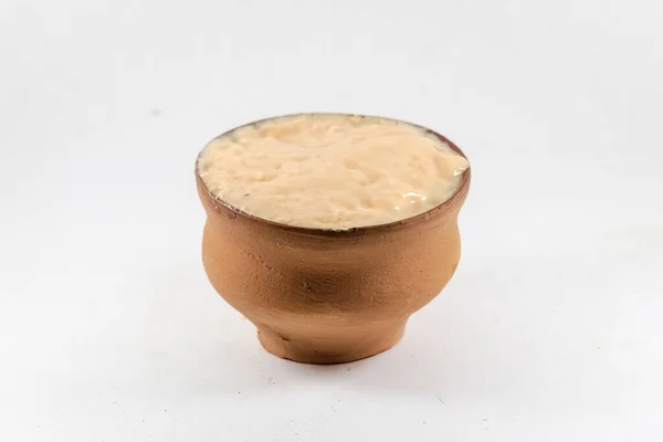 Bowl Mishti Laal Doi Dahi Bengali Sweet Curd Isolated White — Stock Photo, Image