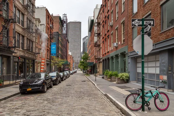 Vista Longo Uma Rua Paralelepípedos Área Porto Manhattan Island Nova — Fotografia de Stock