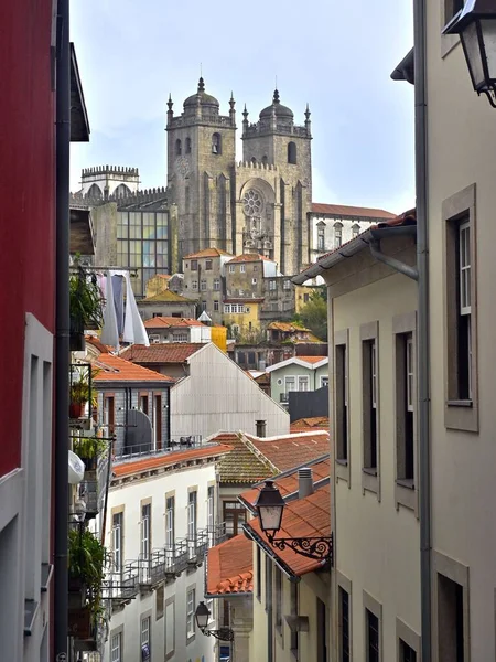 Pintoresca Catedral Oporto Fondo Del Paisaje Urbano Oporto Capturado Miradouro — Foto de Stock