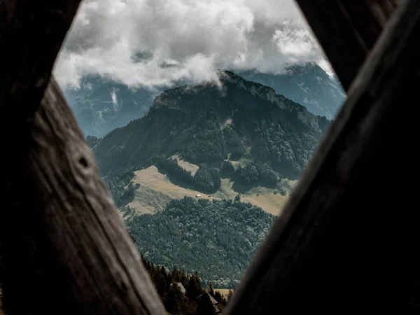 Scenic View Rigi Scheidegg Mountain Covered Green Forest Clouds Switzerland — Stock Photo, Image