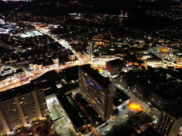 Вид Воздуха Город Ночью Освещенный Огнями — стоковое фото