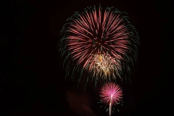 Skyrockets Explodiram Céu Noturno Dia Julho — Fotografia de Stock