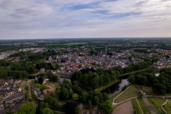 Flygfoto Visar Historiska Holländska Staden Groenlo Med Kyrkan Saint Calixtusbasiliek — Stockfoto