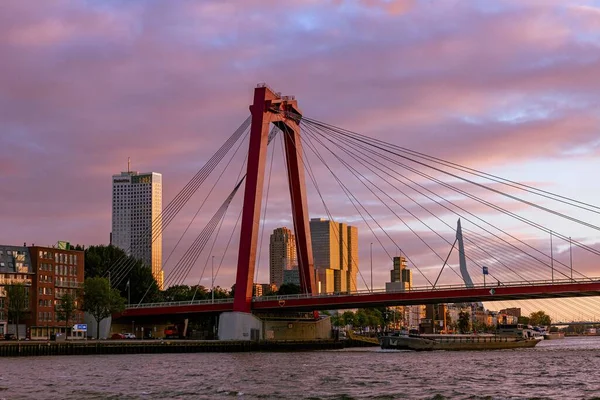Skyline Der Orangefarbenen Seilbrücke Und Der Erasmusbrücke Und Des Euromast — Stockfoto