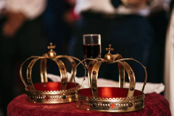 Closeup Shot Church Crowns Wedding Ceremony — Stock Photo, Image
