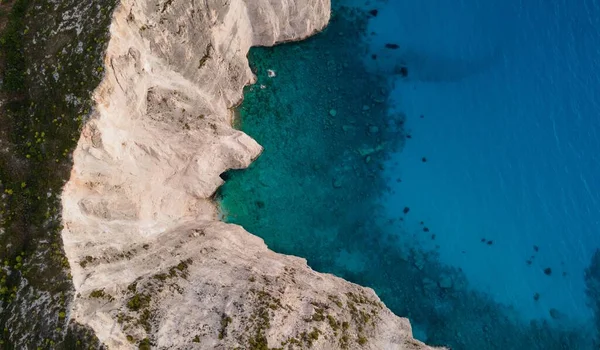 Een Antenne Van Turquoise Ionische Zeekust Het Eiland Zakynthos Griekenland — Stockfoto