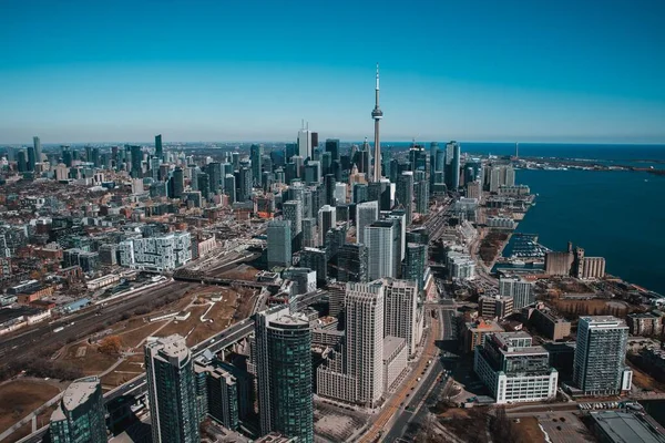 Een Antenne Uitzicht Toronto Skyline Ontario Canada Gevangen Winter — Stockfoto