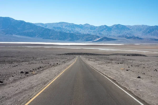 Route Désertique Droite Très Longue Dangereuse Qui Traverse Désert Mojave — Photo