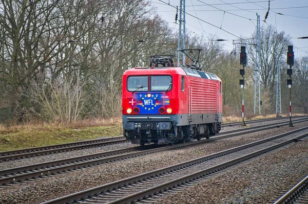 Locomotive Électrique Classe 114 Wedler Franz Logistik Wfl Traversant Saarmund — Photo
