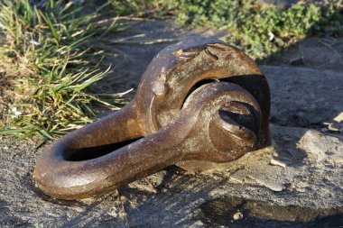 Ormanda kocaman, eski, paslı bir pranga.