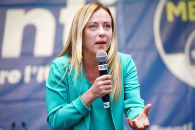 Fratelli D 'Italia' nın lideri Giorgia Meloni 'nin bir seçim mitingi.