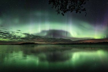 Finlandiya 'nın Poytya kentindeki Kuzey Işıkları veya Aurora Borealis' in nefes kesici manzarası