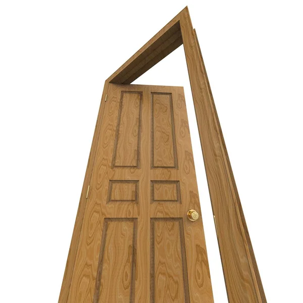 Drewniane Otwarte Izolowane Drzwi Wewnętrzne Drewno Zamknięte Ilustracja Renderowania — Zdjęcie stockowe