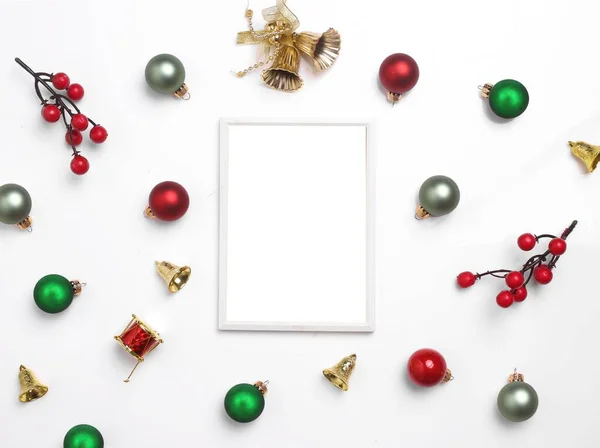 Christmas Festival Mockup White Background Blank Frame Center — Stock Photo, Image