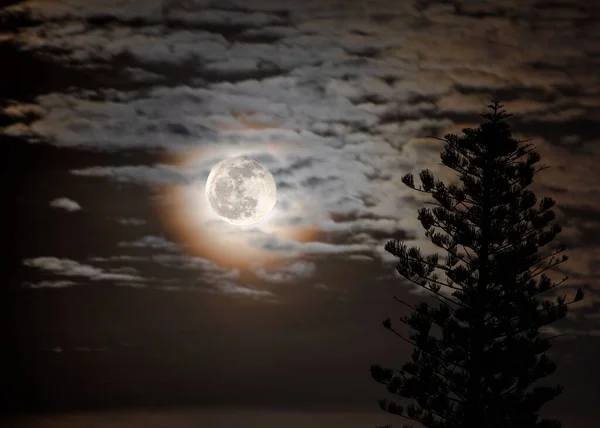 Eine Schöne Aufnahme Eines Leuchtenden Vollmondes Hinter Wolken Himmel — Stockfoto