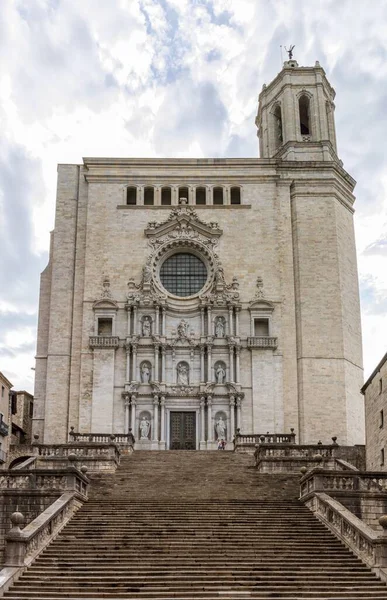 Vertikale Aufnahme Der Fassade Der Kathedrale Von Girona Girona Spanien — Stockfoto