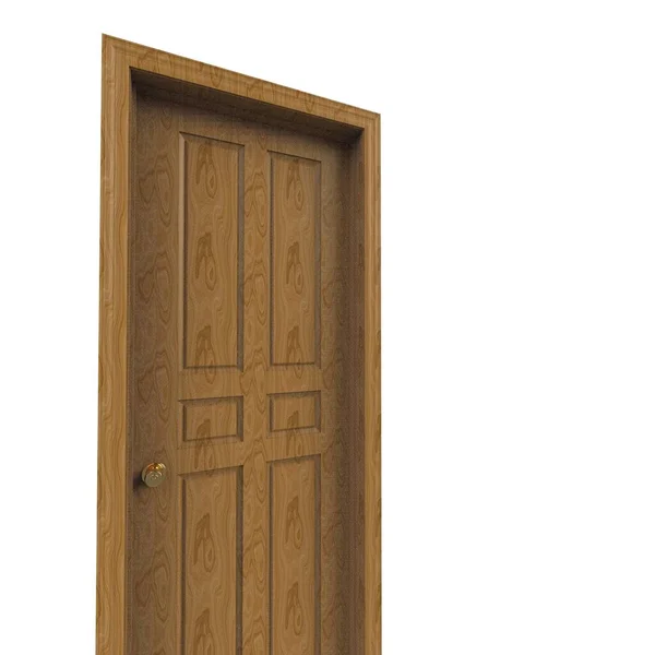 木製のオープン隔離された屋内ドアの木は3Dイラストレンダリングを閉じました — ストック写真
