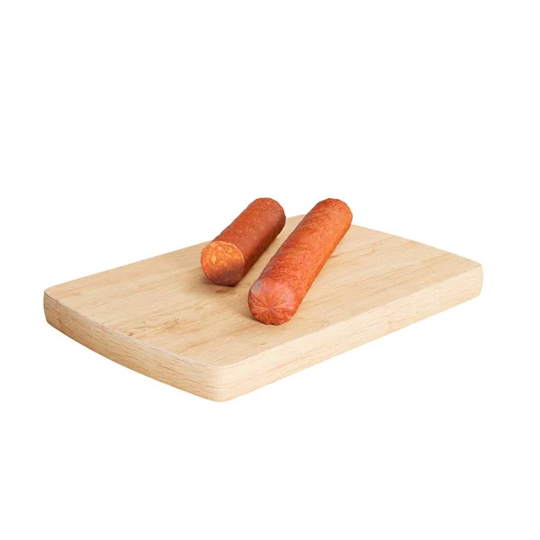 Illustration Cutting Board Two Sausages Isolated White Background — Stock Photo, Image