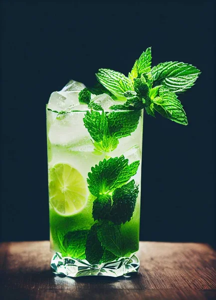 Eine Vertikale Aufnahme Eines Glases Voll Mojito Cocktail Mit Limette — Stockfoto
