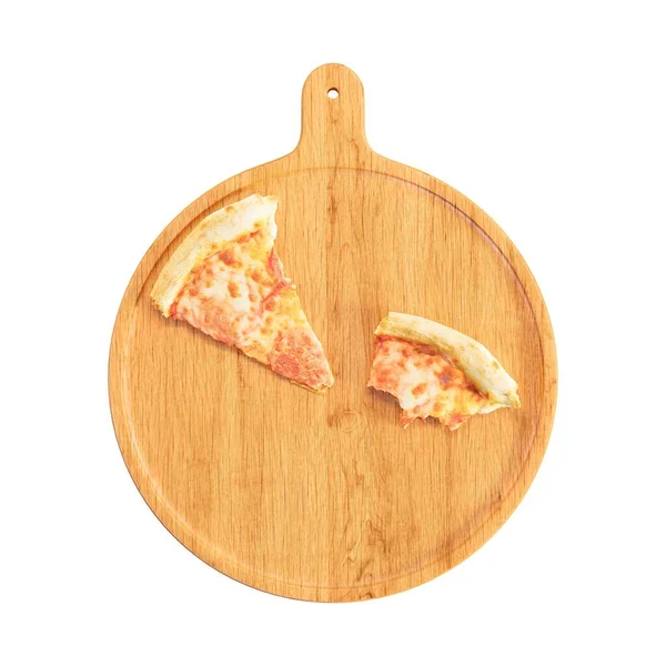 Eine Illustration Von Gegessen Pizzascheiben Auf Einem Holzteller Isoliert Auf — Stockfoto