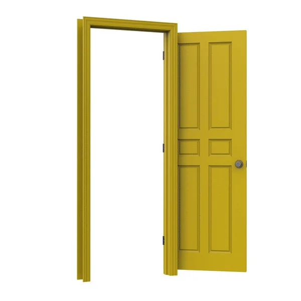 黄色のオープン隔離された屋内ドアを閉じた3Dイラストレンダリング — ストック写真
