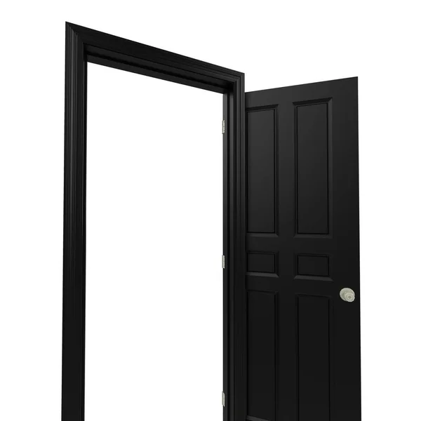 Otwarte Czarne Izolowane Drzwi Wewnętrzne Zamknięte Ilustracja Renderowania — Zdjęcie stockowe