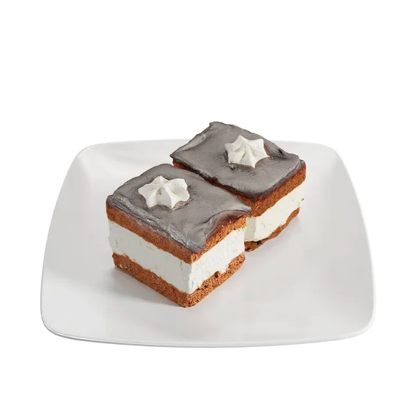 Illustration Cake Slices White Plate Isolated White Background — Stock Photo, Image