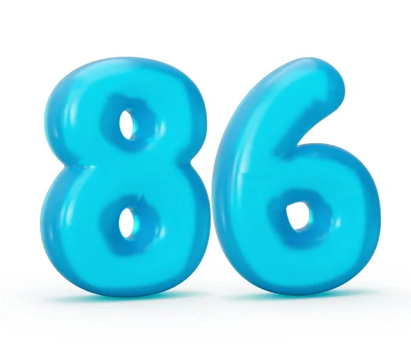 一个蓝色果冻数字86 86分离的白色背景果冻数字为儿童 3D例证 — 图库照片
