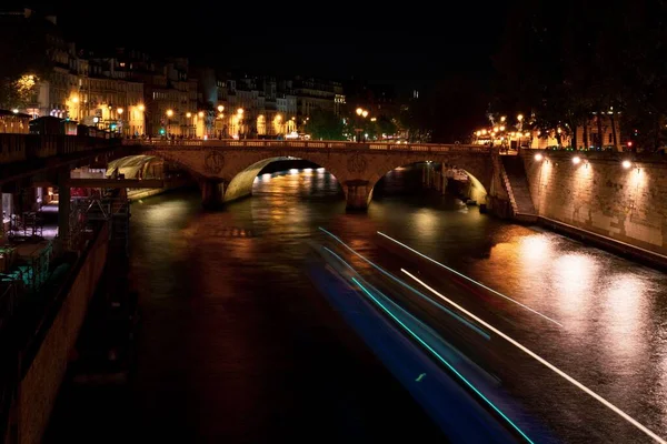 Sen Nehri Nin Yukarısında Pont Change Gece Lambalarıyla Manzarası Paris — Stok fotoğraf