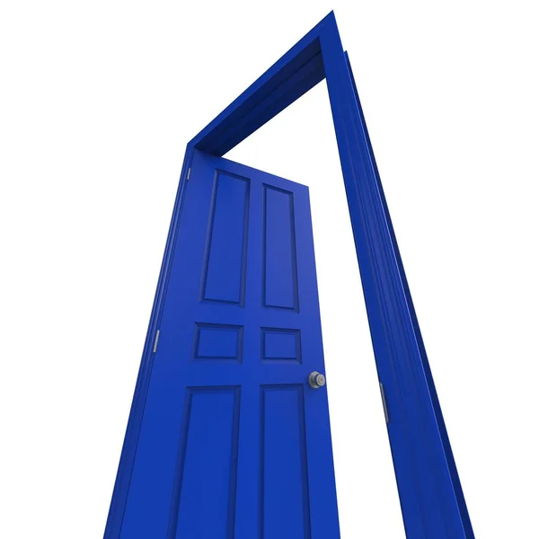 Azul Aberto Isolado Interior Porta Fechada Ilustração Renderização — Fotografia de Stock