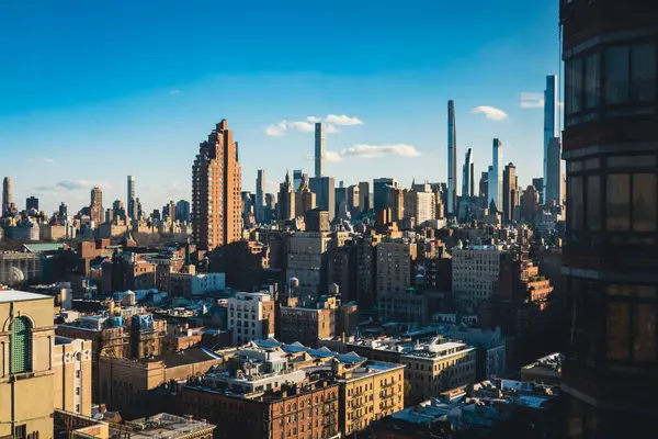 New York Şehri Manhattan Gökdeleni Güneşli Bir Günde Gökdelen — Stok fotoğraf