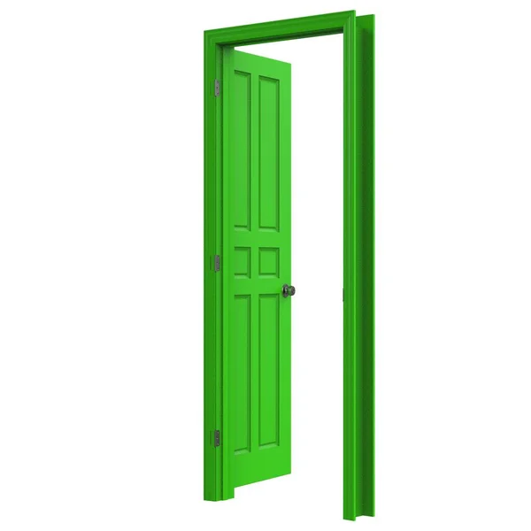 Verde Abierta Aislada Puerta Interior Cerrada Ilustración Representación —  Fotos de Stock
