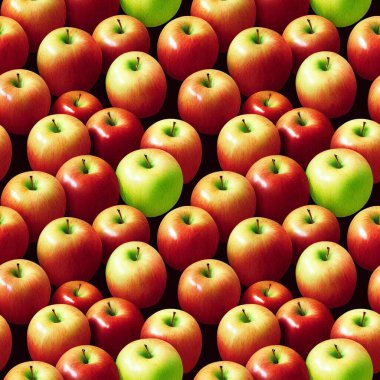 Kırmızı ve yeşil elmaların yüksek açılı görüntüsü siyah arkaplan üzerinde bir desen oluşturuyor