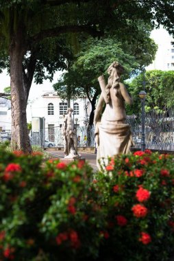 Largo do Campo Grande 'deki bahçelerin çiçekleri arasında görülen heykel, aynı zamanda Praca 2 de Julho olarak da bilinir. Salvador şehri.