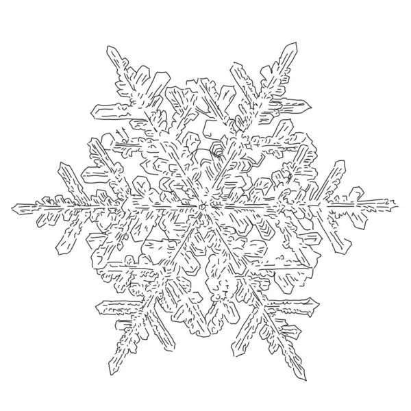 黒と白のシングルスノーフレークラインがデザインを描きました 冬にインスパイアされたスノーフレークデザイン 白い背景に隔離された雪の結晶 — ストック写真