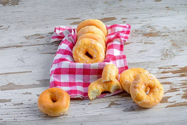 Homemade Donuts Weathered Wooden Table — Stock Photo, Image