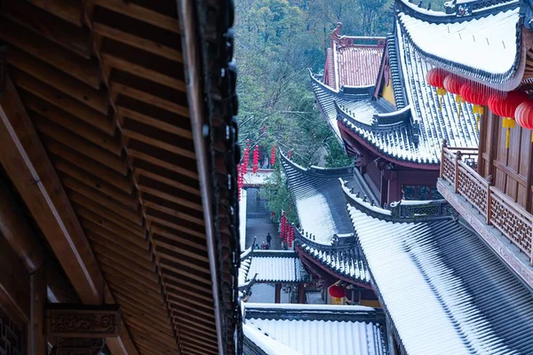 Paisaje Del Templo Faxi Cubierto Nieve Hangzhou China — Foto de Stock