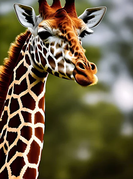 Closeup Shot Giraffe Face Neck Beautiful Patterns Isolated Background — Stock Photo, Image